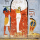 Osiris in shrine attended by ram-headed Anubis and uraeus